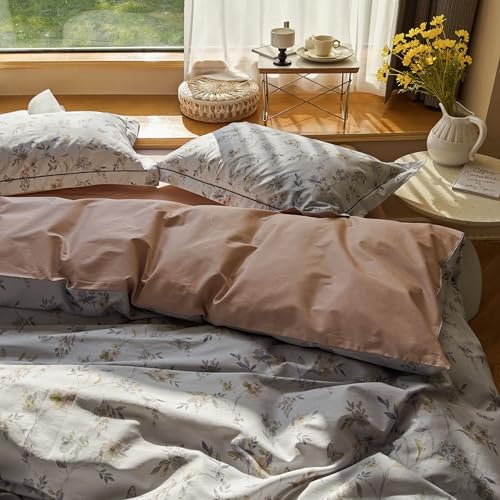 AOJIM Floral Print Duvet Cover Twin, 3-Piece Soft 100% Cotton Vintage Bedding Set - Colorful Floral & Butterfly Pattern Comforter Cover with Zipper Closure and 2 Matching Pillowcases for Room Decor