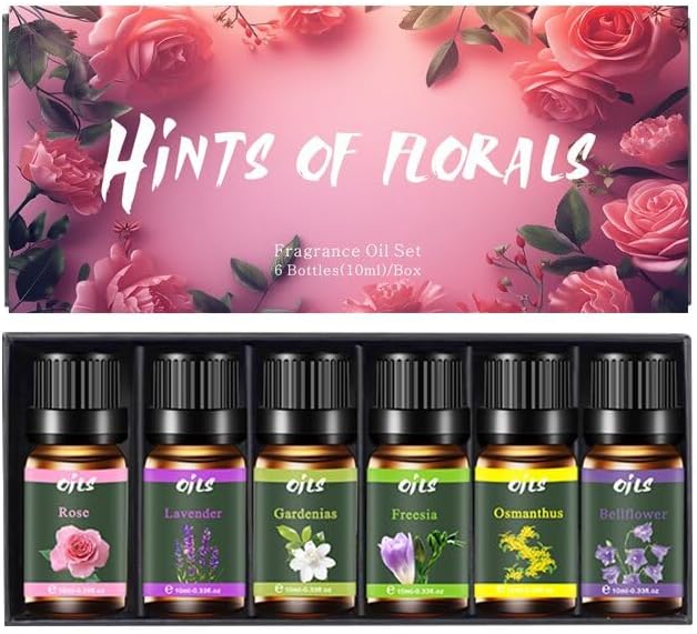 Fragrance Oil Refill for Waterless Diffuser, Floral Essential Oils, 6 Pack