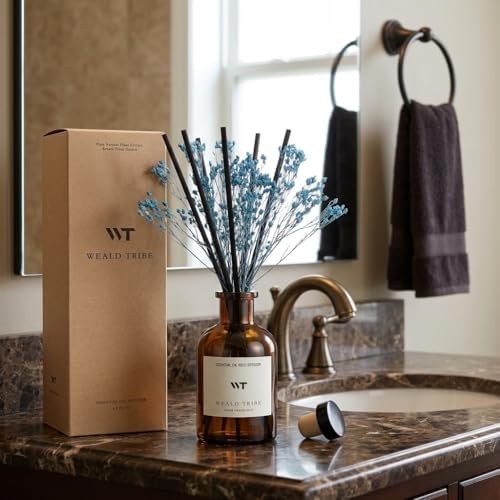 WEALD TRIBE Flower Reed Diffuser Set Cashmere Vanilla Scent for Bathroom Air Fresheners | 4.0 fl oz Fragrance Oils with Sticks Home Fragrance Defusers | House Bedroom Office Shelf Decor & Gift