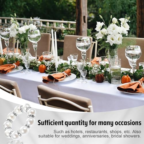 72Pcs Pearl Napkin Rings Imitation Pearl Ring Napkin Holder Delicate Silver Beaded Serviette Buckles for Wedding Christmas Dinner Banquet Decor Party Table Settings