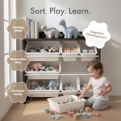 Humble Crew Kids Toy Organizer with Display Shelf, 9 Bins, 3 Tier Storage