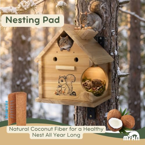 MrHN Squirrel House - Squirrel Houses for Outside Nesting, DIY Kit Squirrel Nesting Box, Squirrel Boxes for Outside, Chipmunk Houses MrHN V Roof