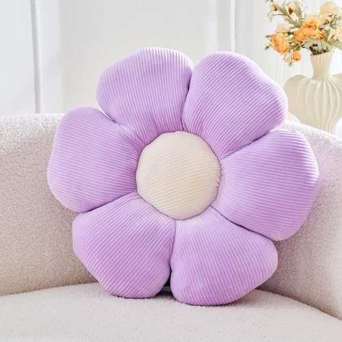 Kcvvcr Lavender Flower Pillow, 17.7" Cute Flower Shaped Floor Pillow, Aesthetic Floral Plush Daisy Decorative Throw Pillows for Bed Sofa Couch