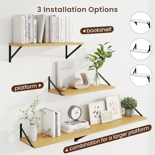 Axeman Deep Floating Shelves, 24'' x 10'' Oak Wall Shelves Set of 2