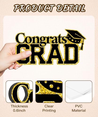 Putuo Decor Graduation Table Decor Set of 3, Gold Glitter Decor with Cap Diploma Design, Congrats Grad Gift for High School College Graduate, Tabletop Decoration for Graduation Party