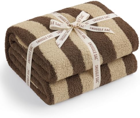 Snuggle Sac Soft Throw Blanket for Couch, Soft Cozy Fluffy Blankets for Women, Warm Microfiber Knit Cute Throws Gifts, Wave Beige, 50x60 inches