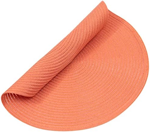 SHACOS Round Braided Placemats Set of 6 Washable Cotton Polyester Round Placemats for Kitchen Table 15 inch Round Table Mats (Coral, 6)
