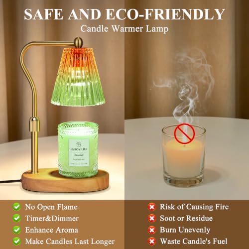 seenlast Red Green Candle Warmer Lamp with Timer Dimmer Adjustable Height,Mothers Day Gifts,Electric Wax Warmer Vintage Home Decor for Scented Jar Candles,Birthday Gifts for Women