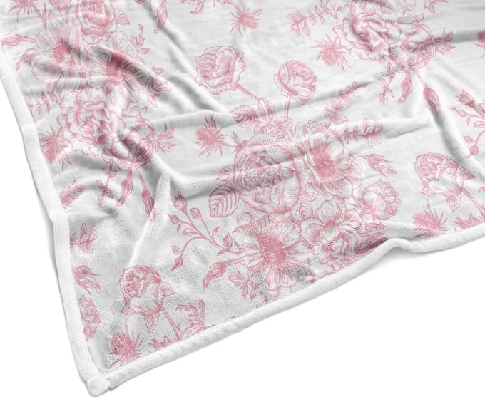 Botanical Floral Blanket, Soft, Flannel, Warm, Boho Floral Bed Blanket All Season Flower Throw Blanket for Couch Bedroom Living Room, Pink 50X60 Inch