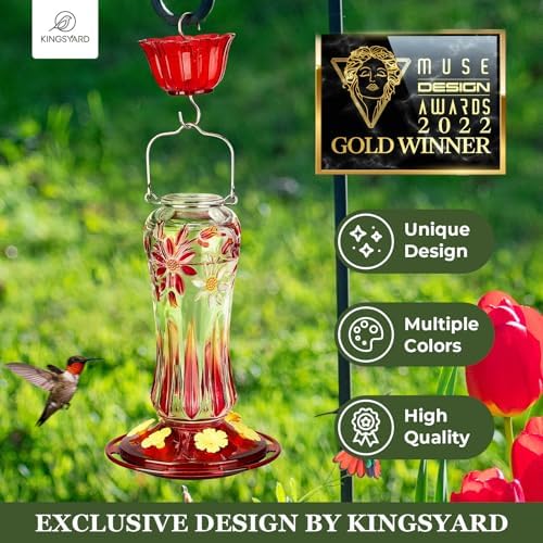 Kingsyard Glass Hummingbird Feeders for Outdoors Hanging