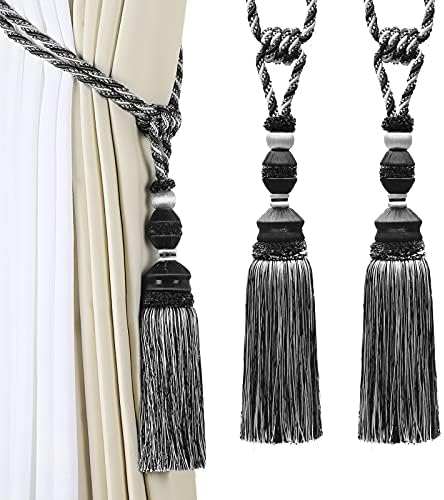 2 Pack Tassel Curtain Tiebacks Drapery Curtain Holdbacks-Black