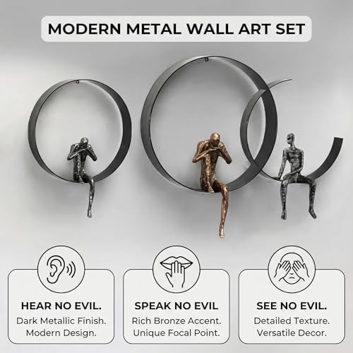 ZSKXJBPF Wall Decor, Metal & Resin 3D Wall Art, Minimalist Modern Art Work Ornaments, Thinker Wall Sculpture for Living Room Bedroom Kitchen Office Gift (3 Piece, 39.9 Inch)