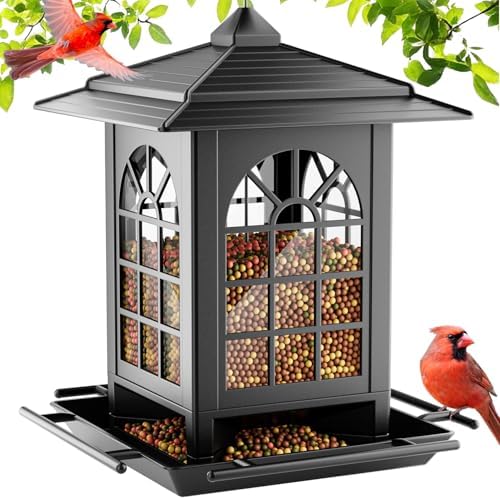 Birdream Bird Feeders for Outdoor Hanging, Assembly Required, 1-Min Easy Setup, Classic Courtyard Design, Attracting Cardinals Chickadees Goldfinches & Sparrows - Black