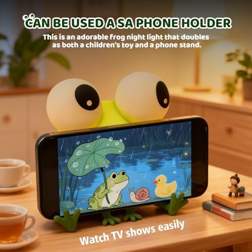 Frog Night Light for Kids with Timer, Dimmable 3 Brightness 7 Colors, Kawaii Big-Eyed Frog Lamp Funny Gifts, USB Rechargeable Portable Night Lamp Decor for Girl Boy Nursery/Bedroom/Desk/Office