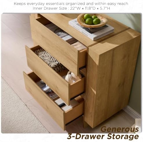 OKD 32” Large Modern 3 Drawer Dresser for Bedroom
