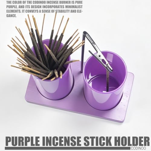 2 in 1 Incense Holder for Sticks,Glass Incense Burner Holder with Storage,Upside Down Incense Holder for Sticks with Glass Ash Catcher for Meditation Yoga Spa Room Home Decor[2 Long Full Purple]