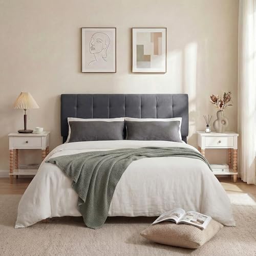 Seang Queen Size Upholstered Headboard, 24" Height Soft, Breathable Linen Fabric Wall Mounted Headboards for Bedroom & Dorm, Modern Style Peel & Stick Bed Backboard, No Assembly Required, Dark Grey