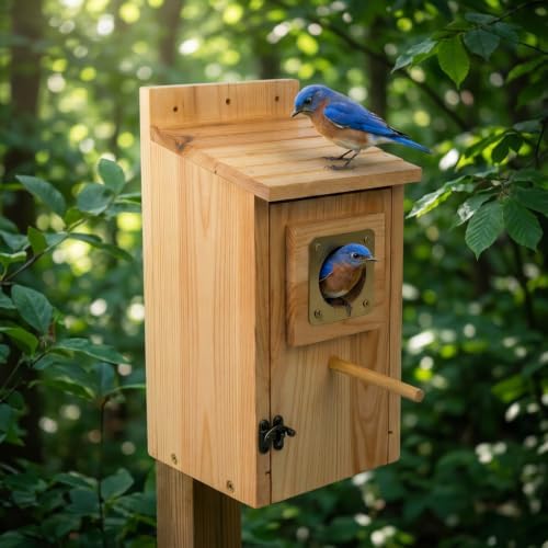 Bird Houses for Outside Clearance with Copper Guard, Pine Bird House Outdoor, Bluebird Finch Swallow Wren Chickadee No Assembly Required, 1 Pack