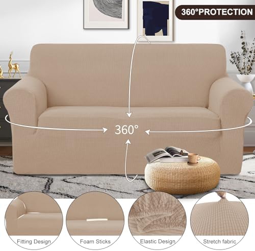 U-NICE HOME Oversized Stretch Loveseat Couch Cover, Camel