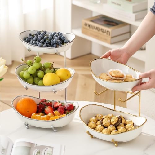 2 Tier Fruit Bowl, Ceramic Fruit Basket for Kitchen Counter 2