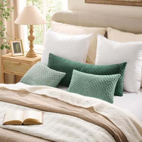 Kevin Textile Soft Corduroy 24x24 Inch Pillow Covers 2 Pack, Grey Green