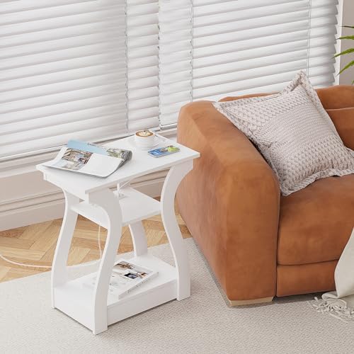 FROMJBEST End Tables Living Room Set of 2 with Charging Station, White