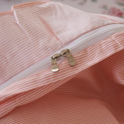 Pink Floral Duvet Cover Set 100% Cotton Twin(68"x86"),Ruffled Rose