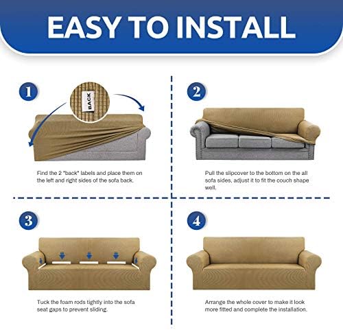 KEKUOU Stretch Loveseat Couch Cover, 2 Cushion Couch Slipcover,Tan