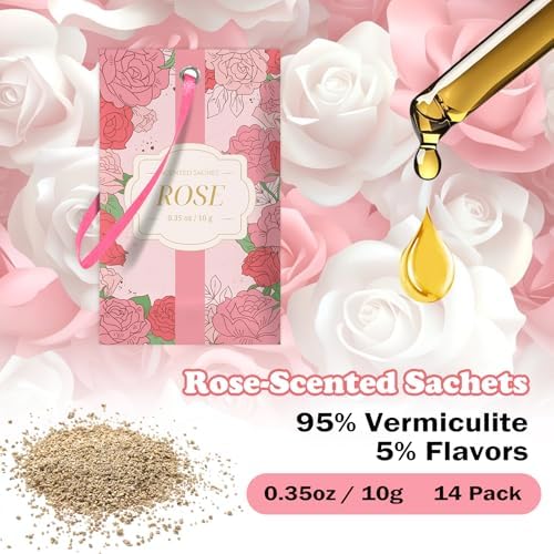 SCENTORINI Scented Sachets for Drawer and Closet, Rose Scent 14 Pack
