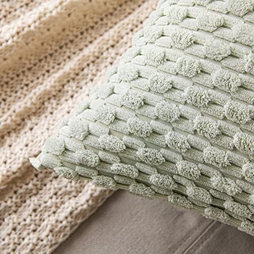 MIULEE Decorative Throw Pillow Covers 20x20 Light Green Textured Corduroy
