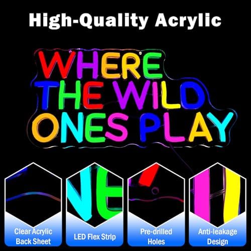 Where The Wild Ones Play Neon Sign Dimmable Playroom Led Wall Decor Kids Play Room Neon Lights for Wall Decor Jungle Nursery Wall Art for Toddler Children