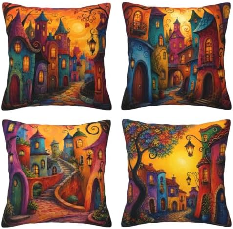 Houses Decorative Throw Pillow Covers 18x18 Inch Set of 4