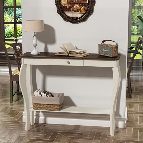 ChooChoo 39" Narrow Farmhouse Entryway Table with Drawer, Soft White