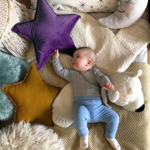 Moon Shaped Throw Pillow Star Couch Cushion Decorative Pillows Fluffy Velvet Stars Home Decor Plush for Bedroom (Star, Purple)