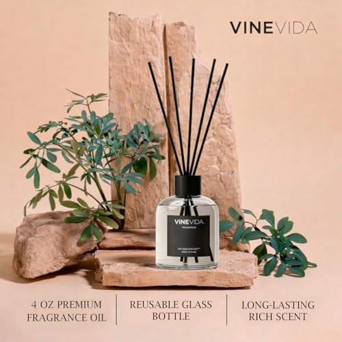 VINEVIDA Reed Diffuser Wood Sage & Sea Salt | Diffuser Reed for Home & Bathroom | Long-Lasting Scent Sticks Set | Oil Stick Diffuser | Bathroom Scent