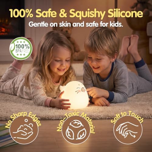 Seal Silicone Night Light for Kids, Cute Squishy LED Lamp Gift