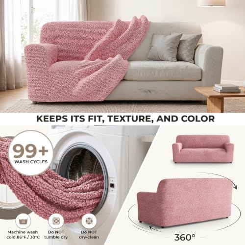 PAULATO Premium Stretch Couch Covers for Sofa - Sofa Chair Cover Washable, Dogs & Pets Friendly - Elastic Polyester Loveseat Slipcovers - Non-Slip Love Seat Couch Covers - Coral Pink (64"-85" Wide)