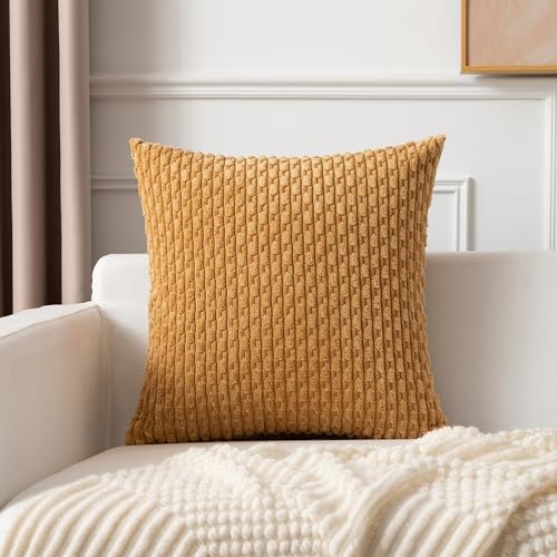 Kevin Textile Soft Corduroy 22x22 Inch Pillow Covers 2 Pack, Gold