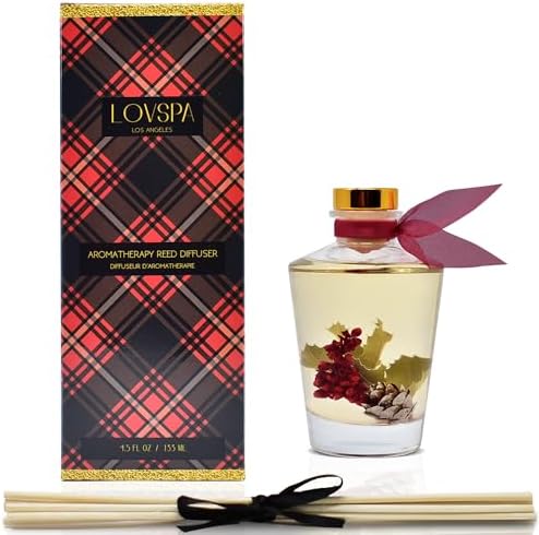 Reed Diffuser Set, Holiday Red Currant & Woods Scented Oil Diffuser with Sticks, Home Fragrance Accessories for Bathroom Shelf Decor, Aroma Diffusers for Home or Office Desk, USA Made