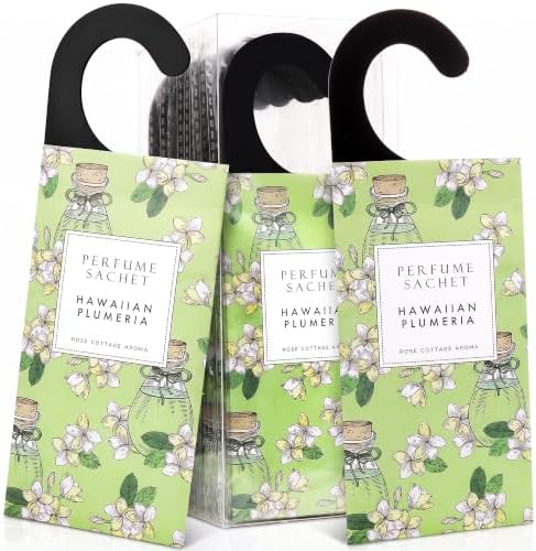 Large 12 Packs Hawaiian Plumeria Hanging Scented Sachets Long-Lasting Closet Deodorizer Air Freshener Fabric Refresher Odor Eliminator for Drawer Home Fragrance Gift Set