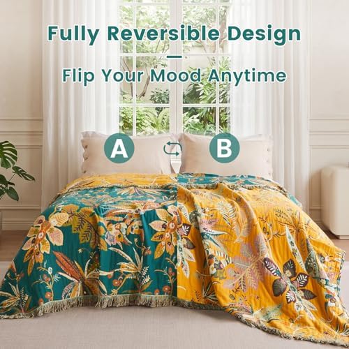 MSGKV Boho Throw Blanket 50"x60" Cotton Fall Floral Blanket for Couch