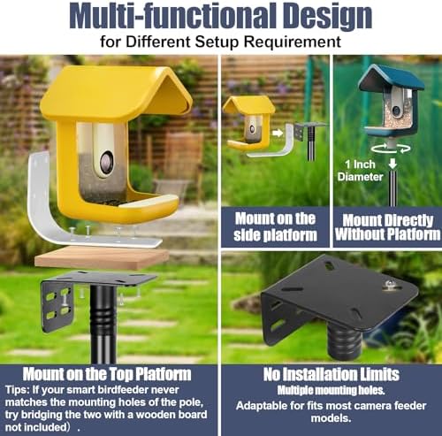 Gtongoko Smart Bird Feeder Pole 1-Inch Dia 63 Inch Bluebird House Pole for Outdoors Weather Station Heavy Duty Metal Mounting Kit Adjustable Bird Feeder Stand Black