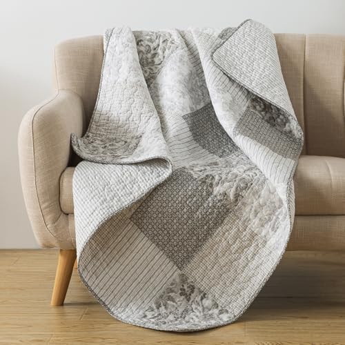 SLPR - Cotton Quilted Throw Blanket, 50"x60" Gray Patchwork, Silver Linings