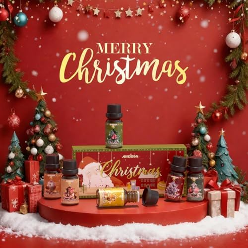 ARVIDSSON Christmas Fragrance Oil Set, Winter Essential Oils for Diffuser, Candle Making - Christmas Spirit, Gingerbread, Apple Cinnamon, Candy Cane, Mistletoe, Holiday Diffuser Oils Gift Set