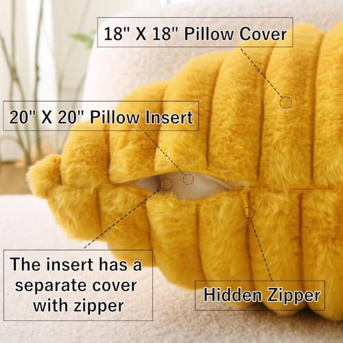 Decorative Throw Pillow with Inserts, Set of 2 Soft Faux Fur Throw Pillows, Square Boho Striped Pillow for Couch, Bed, Sofa Decor