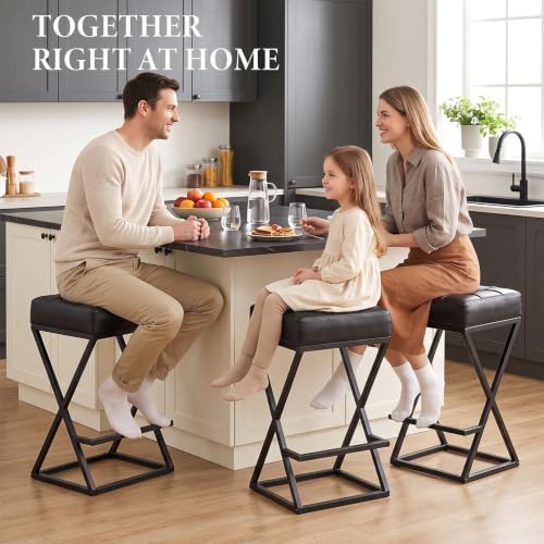 Bar Stools Set of 2, 26 Inch Counter Height Stool Faux Leather Black