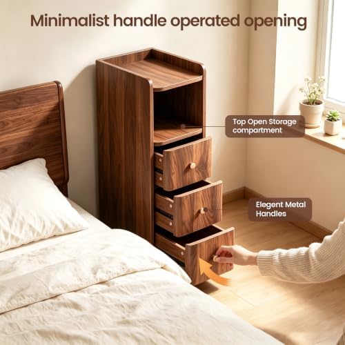 FurSch 27.56”H Tall 7.87”W Narrow Nightstand with 3 Drawers for Lofted Dorm