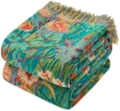 Boho Throw Blanket - 100% Cotton Soft Green Blankets for Bed 60"x80"
