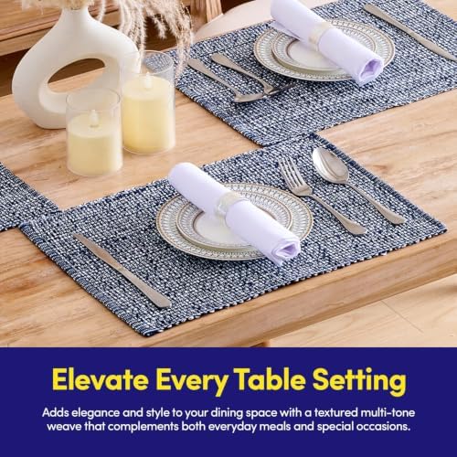 Sweet Home Collection 100% Cotton Placemats for Dining Room Rectangle Two Tone Woven Fabric 13" x 19" Soft Durable Table Mat Set, Set of 6, Navy