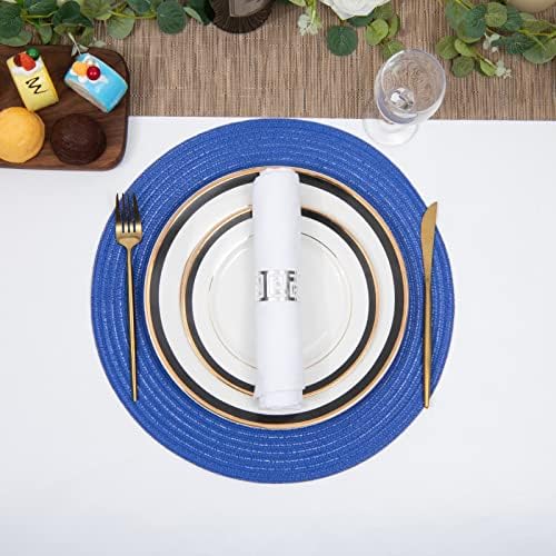SHACOS Round Placemats Set of 6 Washable 15 inch Round Table Mats Cotton Polyester Woven Braided Place Mats for Dining Table (Blue, 6)